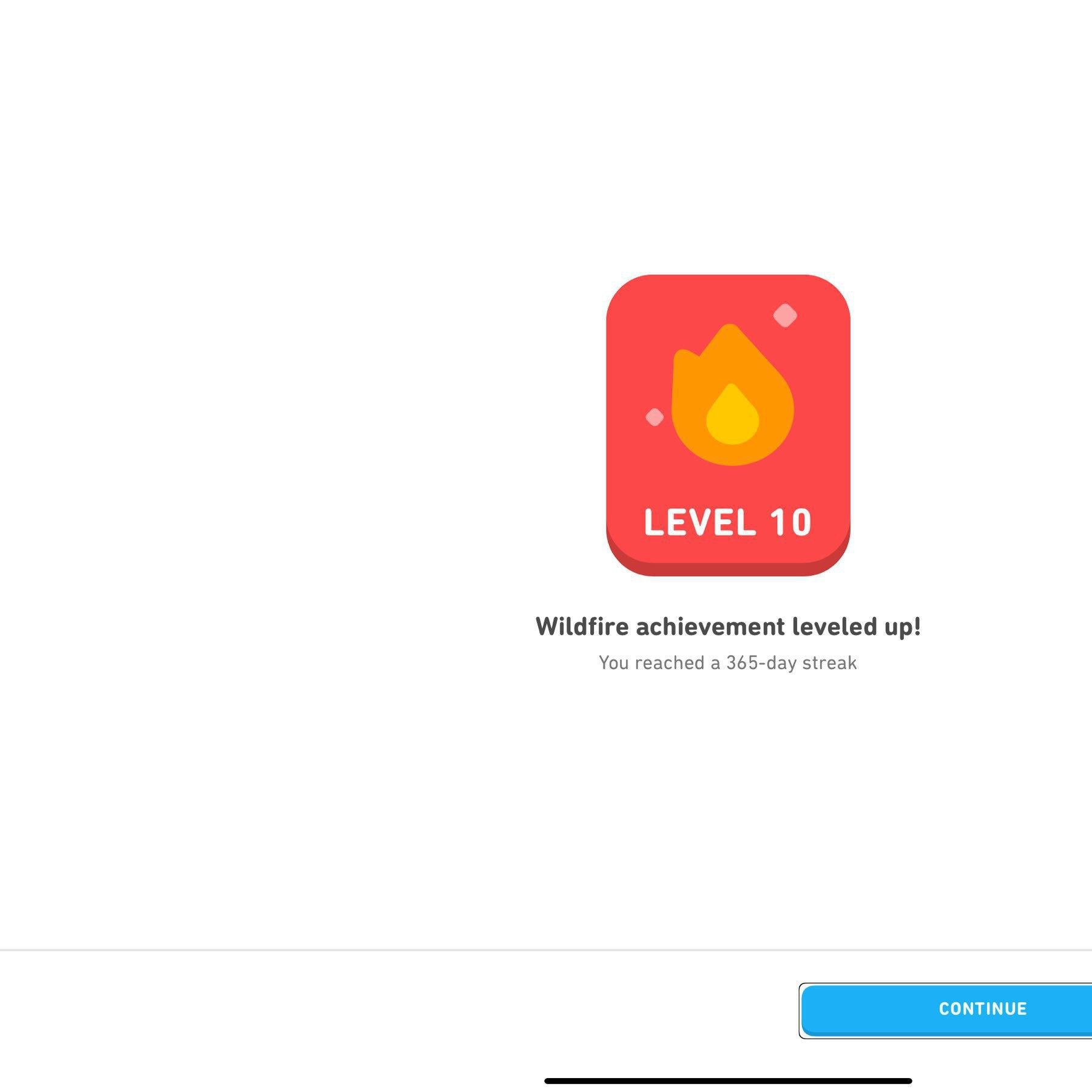An iPad screen shot showing a 365 day streak in Duolingo!